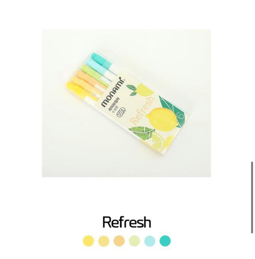 Monami Live Color Twin Marker - Chisel/Fine - 6 Color Set