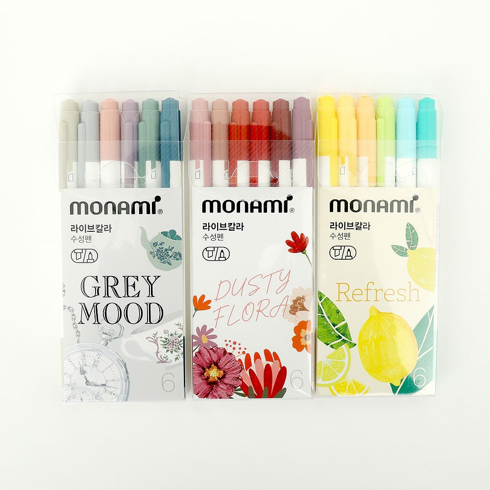 Monami Live Color Twin Marker - Chisel/Fine - 6 Color Set